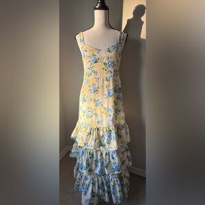 Floral Maxi Dress in Yellow and Blue